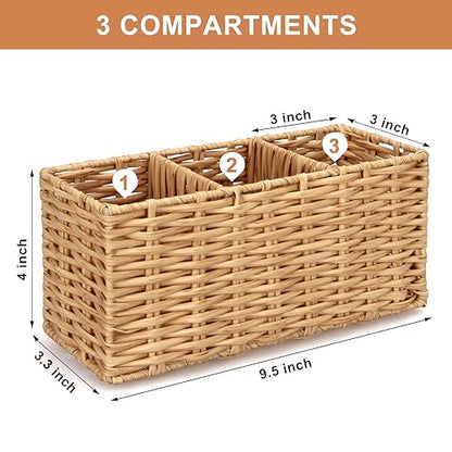 Flatware Silverware Caddy Party Cutlery Utensil Holder Organizer Counter | Plastic Silverware Holder Table Wicker Small Kitchen Utensils Holder for Countertop Fork Spoon Organizer Cutlery Caddy Basket