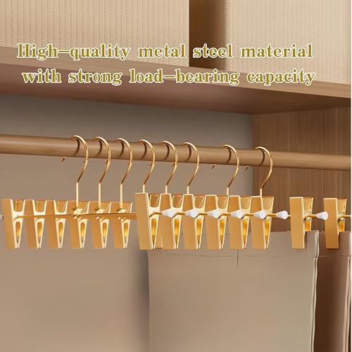 Gold Aluminum Pants Hangers,Hangers with 2-Adjustable Clip | Solid Skirt Hangers,Space Saving, Hanging Clothes Hangers,Metal Rack for Trouser