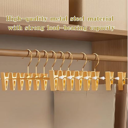 Gold Aluminum Pants Hangers,Hangers with 2-Adjustable Clip | Solid Skirt Hangers,Space Saving, Hanging Clothes Hangers,Metal Rack for Trouser