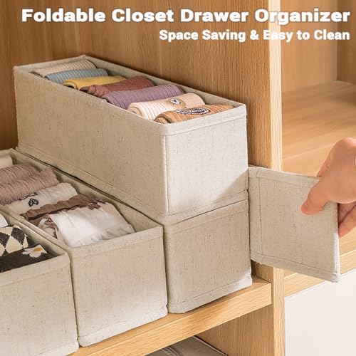 MURRI&MURRDI Mini Foldable Clothes Drawer Organizer 6 Pcs, Fabric Drawer Organizer for Nursery, Small Drawer Fabric Organizer for Clothing, Sock Underwear Bra Belt Tie Scarves Drawer (6 Light Beige)