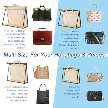 8 Pack Handbag Dust Bags Clear Purse Storage Organizer for Closet, Hanging Zipper Storage Bag for Handbags