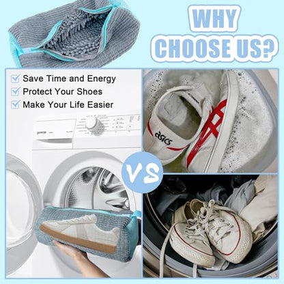 Shoe Washing Machine Bag, 2 Pack Shoe Laundry Bags for Washer and Dryer, Reusable Sneaker Wash Bag with Self-Locking Zipper, 360° Deep Cleaning, Protects Shoes and Washer(Gray)