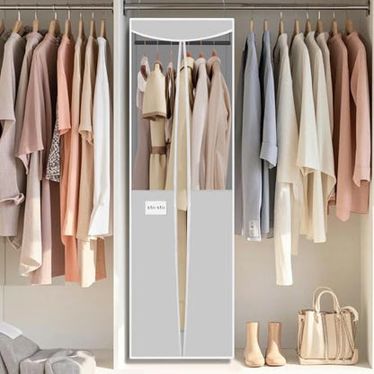STO STO 2 Pack Garment Bag for Hanging Clothes Closet, Hanging Garment Cover with Built-in Steel Hanging Rod, Hanging Wardrobe Storage Bag for Suit, Dress with Clear Window, Zipper, ID Card, Gray