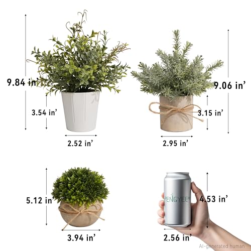 4 Pack Small Fake Plants in White Pulp Pot for Home Decor | Artificial Plants Indoor, for Bathroom Bedroom Kitchen Office Farmhouse Room Shelf Decor, Easy to Clean, Lifelike Appearance