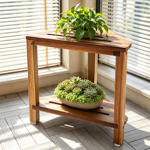 IBosins Corner Shower Stool for Shaving Legs Small Bench with Storage Shelf