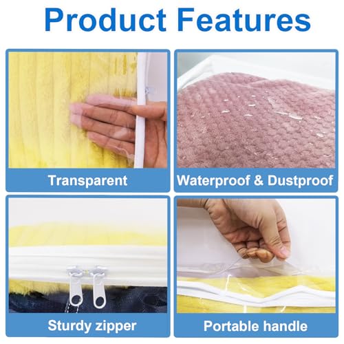 6Pcs Comforter Bag Blanket Storage Bag, Plastic Zipper Bags for Clothes | 16*12*4inch