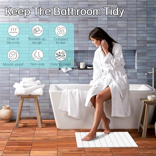 Cuckan 2 Pack Foldable Stone Bath Mats for Bathroom Super Absorbent Diatomaceous Earth Bath Mat Quick Dry Bath Rug Drying Mats with Non Slip Shower Rug Tub Shower Mat