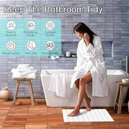 Cuckan 2 Pack Foldable Stone Bath Mats for Bathroom Super Absorbent Diatomaceous Earth Bath Mat Quick Dry Bath Rug Drying Mats with Non Slip Shower Rug Tub Shower Mat