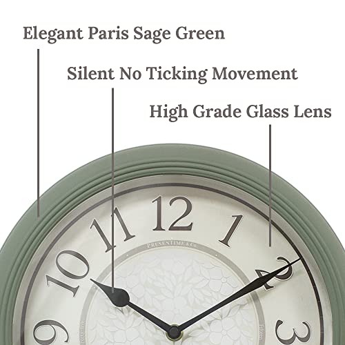 12.6" Illuminated Farmhouse Wall Clock | Silent Battery-Operated Night Light Wall Clock, Smart LED Sensor, Living Room, Kitchen, Bath, Sage Green