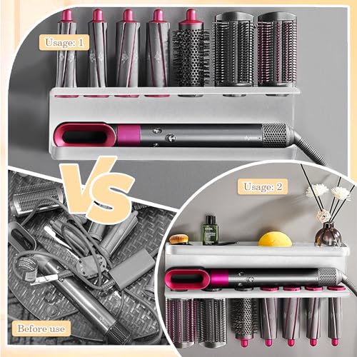 Airwrap Storage Holder Compatible with Dyson Airwrap Curling Iron Wall Mounted Storage Rack Holder for Home Organizer (with Comb) White