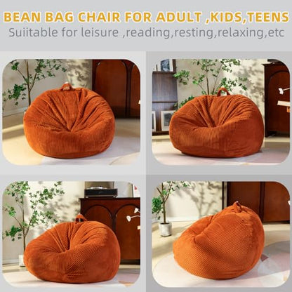 ZhenLives Stuffed Animal Storage Bean Bag Chair Cover, Cover Only (No Filler), Corduroy Toy Organizer Floor Cushion Seat, 48 in/120 cm Slipcover for Teens & Adults,Green