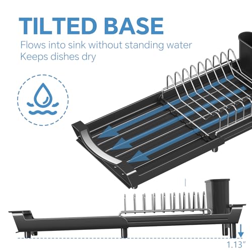 Small Dish Drying Rack, Compact Expandable Dish Ra... (Black | Plastic)