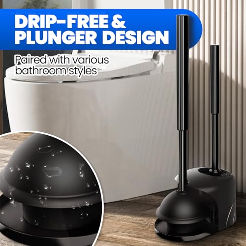 2Pack 2 in 1 Toilet Brush and Plunger Set, Extende... (Bright Black)