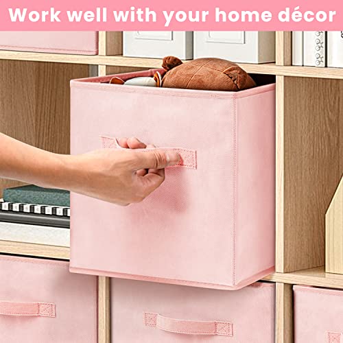 Storage Cubes - 11 Inch Heavy Duty Fabric Storage Bins for Shelves Closet, Cube Organizer - 8 Pack Collapsible Cube Storage Bins Baskets for Organizing Clothes Blankets Toys (Pink)