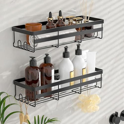 WOWBOX 2 Pack Adhesive Shower Caddies, No Drill Bathroom Shelves, Large | Stainless Steel Shower Shelf, Hanging Shower Organizers for Bathroom Storage, Home Decor, Bathroom Accessories