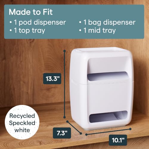 YouCopia SinkSuite Bag & Pod Dispenser, Standing Garbage Bag and Dishwasher Pod Organizer with Removable Lids for Storage, Speckled White