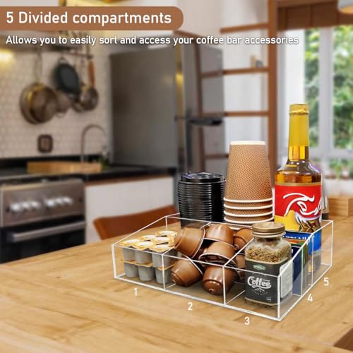 Acrylic Coffee Bar Station Organizer for Countertop, Office, Home Coffee K Cup Holder Holds Paper Cups, Condiments, Syrups, Creamer, Multi-Purpose Accessories Organizer