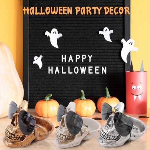 Skull Glasses Holder Stand with Storage Tray , Novelty Eyeglass Holder Rack for Nightstand, Resin Skull Head Sculpture Statue Home Office Desk Decor Gift (White)
