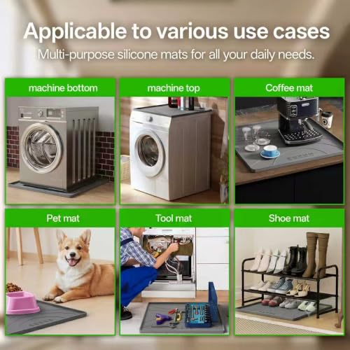Washing Machine Drain Pan Silicone mat – 30x33 Inch Non-Slip Waterproof Washer Drip Tray, Anti-Vibration Soft Mat for Under Dryer or Washer, Floor Leak Protector for Laundry Room