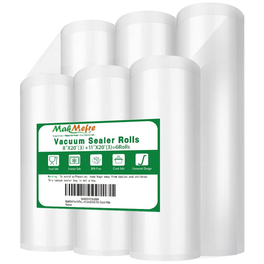 6Pack Vacuum Sealer Rolls 8"&11"x20' BPA Free Sous Vide Bags