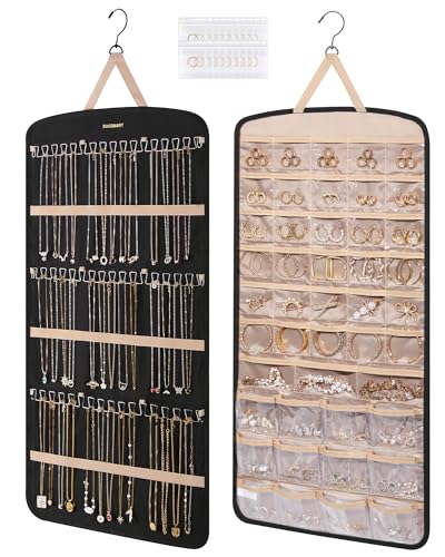 BAGSMART Hanging Jewelry Organizer, Necklace Holder Extra Large Black | Anti-tangle Necklace Organizer Earrings Rings Closet, Door,1 Piece