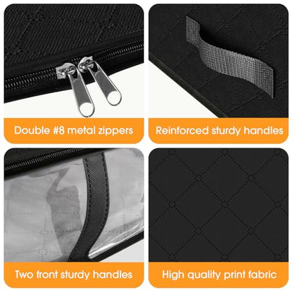 Under Bed Storage Bins, 3-Pack 40L Foldable Fabric Storage Bags with Transparent Window, Breathable Organizer for Clothes/Blanket/Comforter/Quiltr, Black