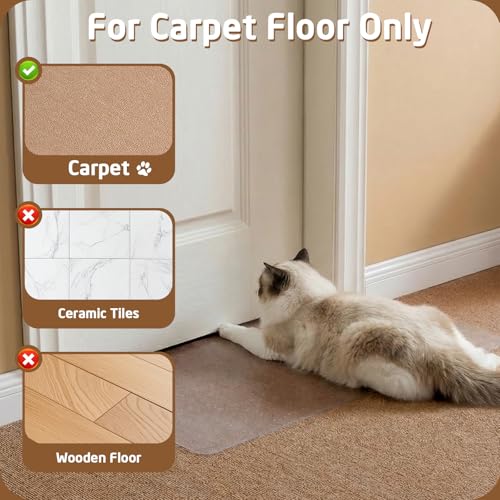 Carpet Protector, Clear PVC Doorway Mat for Cats & Dogs | Heavy-duty Anti-scratch Threshold Guard, Non-slip, Easy-trim, Recyclable PVC, Fits 27.5"-35.9" Doors, Stops Pet Claw Damage