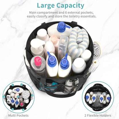 Mesh Shower Caddy Portable for College Dorm Room Essentials, Shower Tote Bag with Hanging Hook and Drawstring, Quick Dry Toiletry Bag with 6 Pockets for Bathroom, Swimming, Gym, Camping, Beach, Travel
