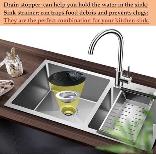 Seatery 4PCS Kitchen Sink Strainer Stopper Kit, Universal Silicone Sink Drain Plug Cover, Drain Water Stopper, 4.5 Inch Stainless Steel Sink Drain Strainer, Food Debris Catcher for Kitchen