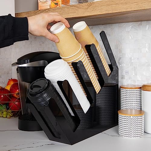 Mind Reader Cup and Lid Dispenser, Countertop Org, Coffee Bar, Beverage Cup, Kitchen, Breakroom, Black