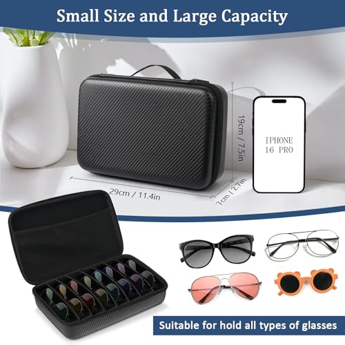 Travel Sunglasses Organizer, Hard Shell Sunglass Case Adjustable Slots for Multiple Sunglass Eyeglass Case