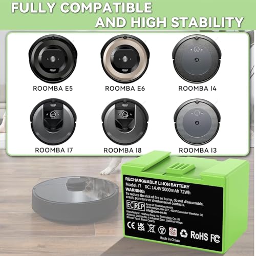 POWTREE 5000mAh ABL-F 72Wh Replacement for iRobot Roomba i7 Battery Compatible with e and i Series i3 3159 i8 j7 j7+ 7158 7150 7550 7558 i3 i3+ 3150 i4 i4+ 4150 i8 e5 e6 e5150 e6198 Vacuum Cleaner