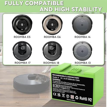 POWTREE 5000mAh ABL-F 72Wh Replacement for iRobot Roomba i7 Battery Compatible with e and i Series i3 3159 i8 j7 j7+ 7158 7150 7550 7558 i3 i3+ 3150 i4 i4+ 4150 i8 e5 e6 e5150 e6198 Vacuum Cleaner