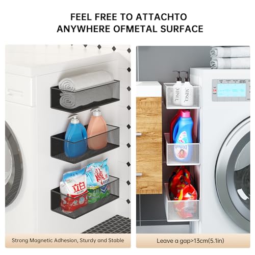Magnetic Shelf for Washing Machine, White, 10.63"L*4.72"W*3.03"H | Washer Dryer Shelf, Magnetic Lint Bin for Laundry Room, Spice Rack, Magnetic Basket Organizer for Laundry Kitchen, 1 Pack
