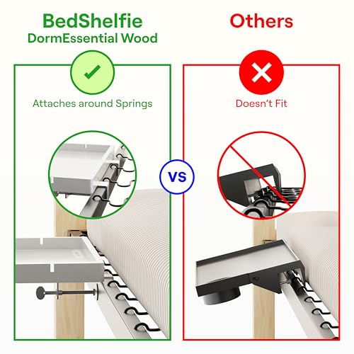 BedShelfie Wood Bedside Shelf for Dorm Room - White | Bunk Bed & Top Bunk, College Dorm Room Essentials, Loft Nightstand, Floating Bed Side Table Tray, By Smallish