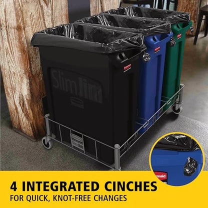 Rubbermaid Commercial Products Slim Jim Plastic Rectangular Recycling Bin/Trash Can with Venting Channels 23 Gal Blue for Kitchens/Classrooms/Offices/Back of House
