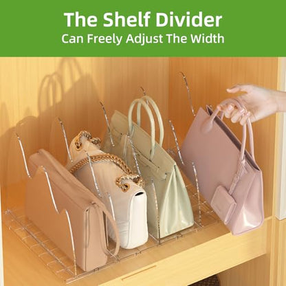 2 Pack Clear Purse Organizers for Closet, Adjustable Shelf Divider, Handbag Separators Storage Organizer, Shelf Divider in Bedroom, Office, Kitchen
