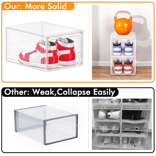 12-Pack Shoe Storage Boxes Clear Magnetic Stackable | Upgraded Harder Material, Stackable Space-saving, Fits Sneakers & Boots, Clear Magnetic Front Door