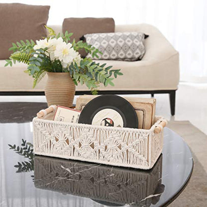 Mkono 2Pc Macrame Storage Baskets, Boho Bathroom Toilet Paper Holder, Ivory | Small Baskets for Organizing, Hand-Woven, Bohemian Beach Coastal Decor, Shelf Vanity Cabinet Bedroom Living Room Office Dorm