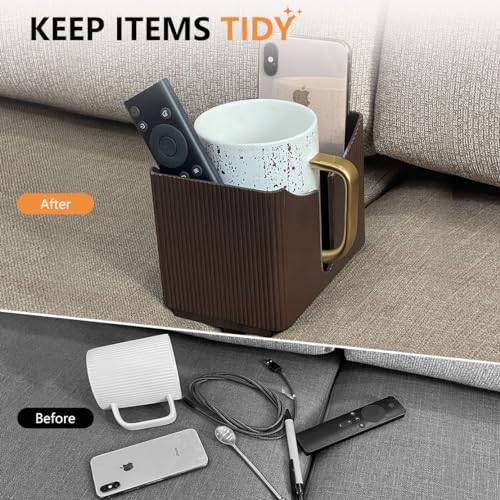 Couch Anti-Spill Drink Holder Tray, Couch Seat Cushion Cup Beverage Holder for Cups, Mugs, Bottles, Cans (Brown)
