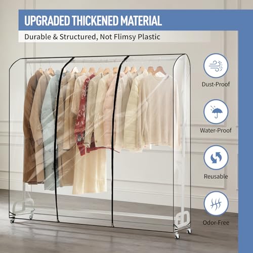 Clear Garment Rack Cover 43" L x 20" W x 60" H, Clothes Rack Cover with Reinforced Zipper, Waterproof PEVA Dustproof Protection – Cover Only, Rack Not Included