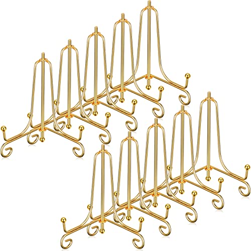 10 Pack 4 Inch Iron Plate Stands for Display, Plate Holder Display Stand, Gold Easel Stands for Photo, Picture Frame, Decorative Dish, Book and Tabletop Art (Gold, 4 Inch)