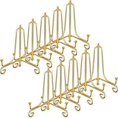 10 Pack 4 Inch Iron Plate Stands for Display, Plate Holder Display Stand, Gold Easel Stands for Photo, Picture Frame, Decorative Dish, Book and Tabletop Art (Gold, 4 Inch)