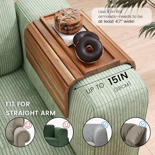 Acacia Wood Folding Sofa Arm Tray with Anti-Slip Pad | Couch Armrest Tray,Foldable,for Drinks,Snacks,Phone,Remote Control,Space Saving Storage, No Assembly,Gift box