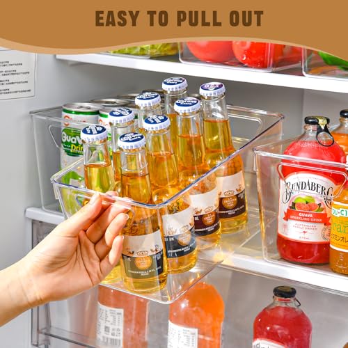 Freebat 12 Pack Pantry Organization and Storage,Clear Plastic Storage Bins | Middle, Cabinet Organizer, Clear Plastic Storage Containers with Handle,Acrylic Storage Bins for Cabinet, Fridge