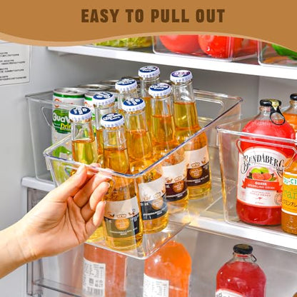 Freebat 12 Pack Pantry Organization and Storage,Clear Plastic Storage Bins | Middle, Cabinet Organizer, Clear Plastic Storage Containers with Handle,Acrylic Storage Bins for Cabinet, Fridge