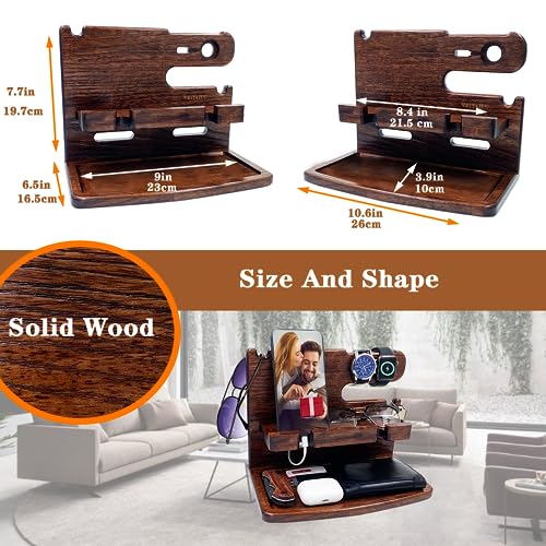 VEIYAILU Gifts for Men Women Dad Husband Boyfriend Wood Phone Docking Station Nightstand Organizer for Men Birthday Gifts (Dark Brown)