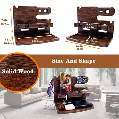 VEIYAILU Gifts for Men Women Dad Husband Boyfriend Wood Phone Docking Station Nightstand Organizer for Men Birthday Gifts (Dark Brown)