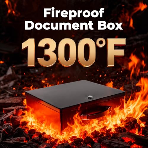 Fireproof Document Box, Fire Resistant Safe Box with Key Lock for Home, Portable Fireproof Lock Box for Personal Items, Passport, Cash, Tablet, X Large 13.2" x 11" x 4.13"