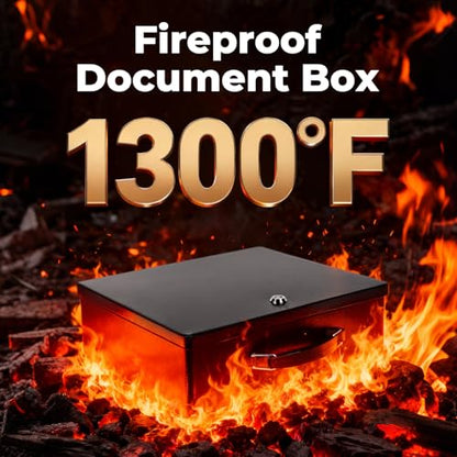 Fireproof Document Box, Fire Resistant Safe Box with Key Lock for Home, Portable Fireproof Lock Box for Personal Items, Passport, Cash, Tablet, X Large 13.2" x 11" x 4.13"